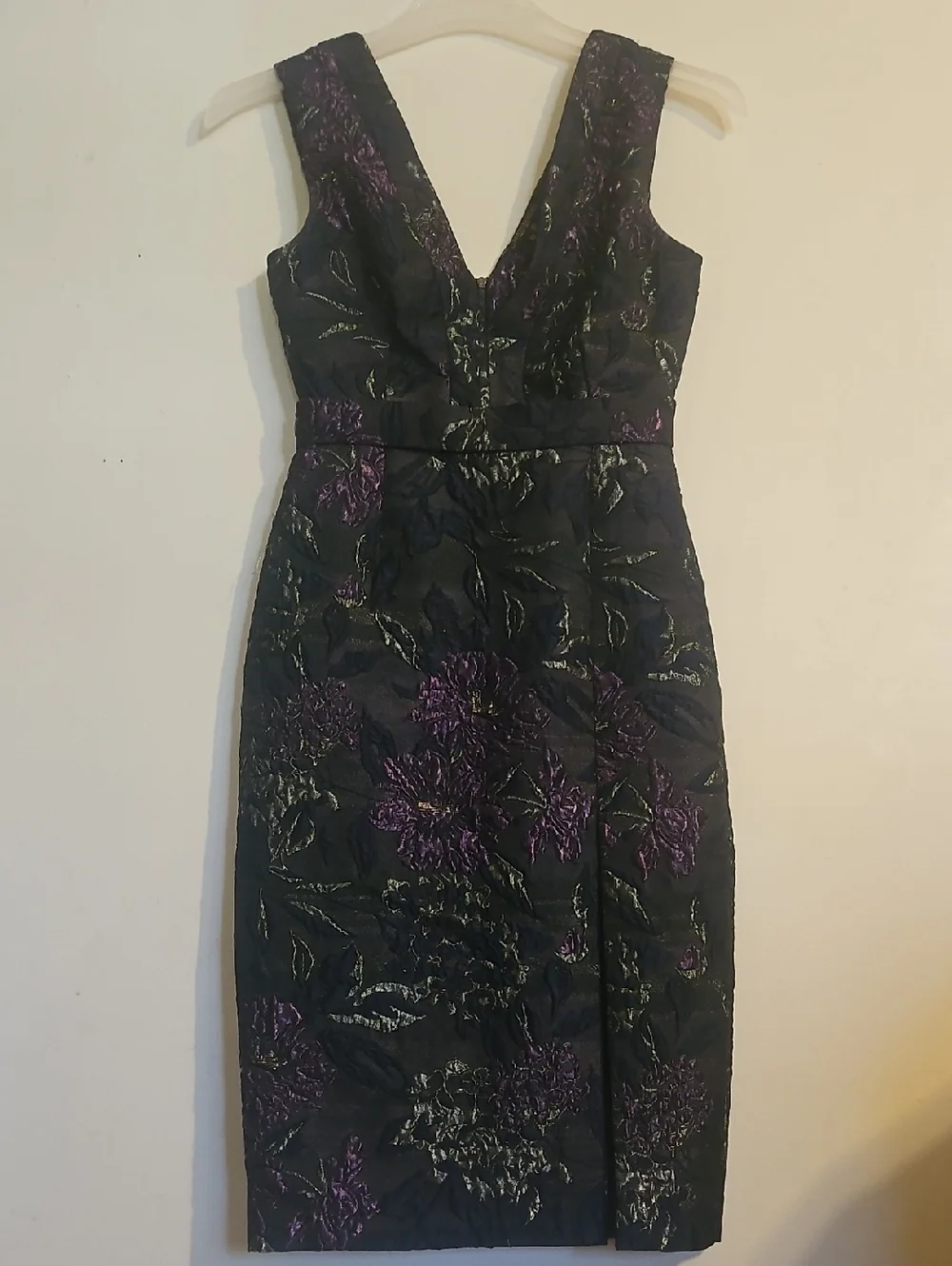 NWT Alberto Makali V-Neck Cocktail Dress embroidered Jacquard Jewel Tone
